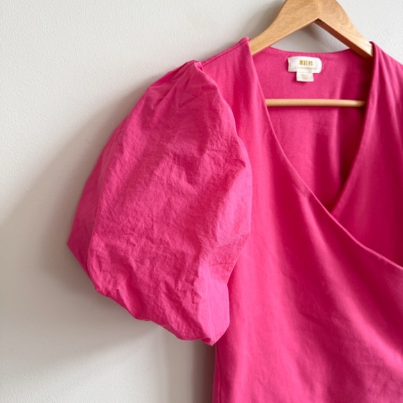ANTHROPOLOGIE • Maeve Puff-Sleeve Wrap Top in Pink - Picture 5 of 11